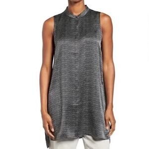Eileen Fisher Hammered Silk Mandarin Collar Tunic Dress XL